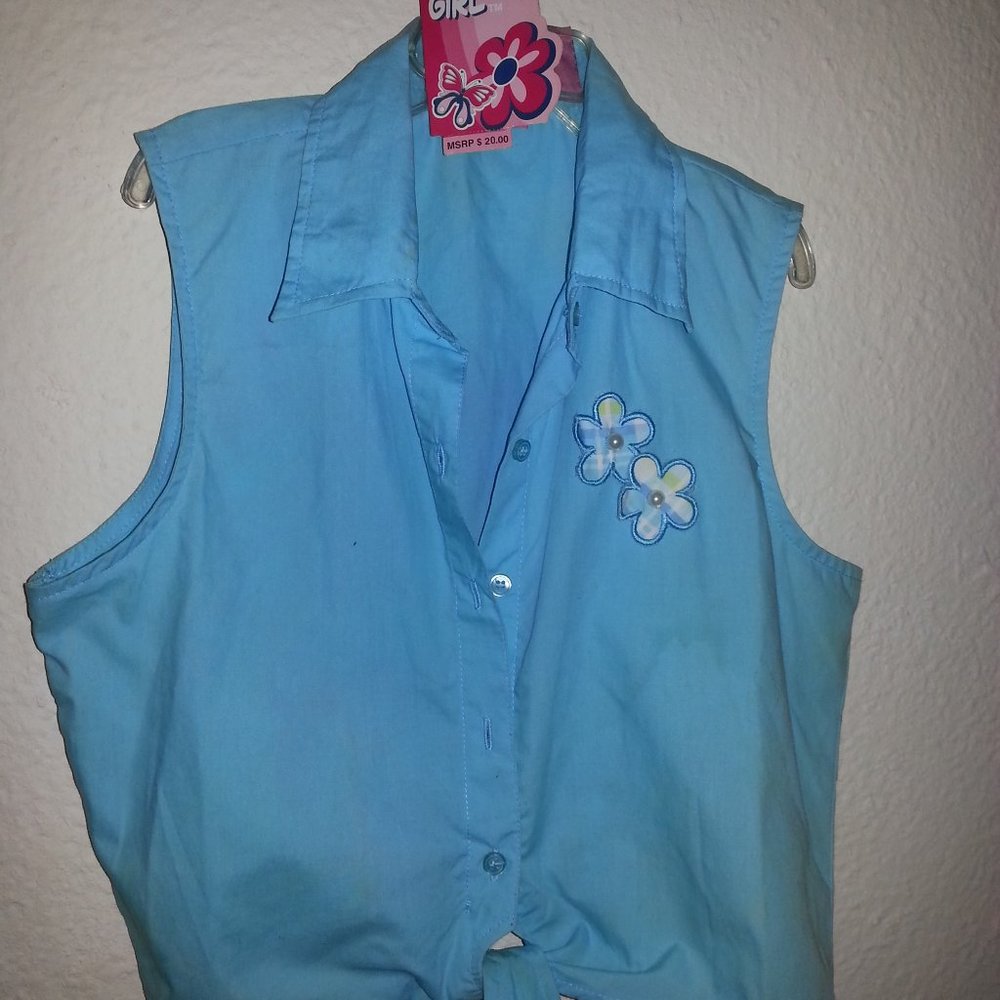 NWT Just A Girl BLOUSE/TOP Button down front tie